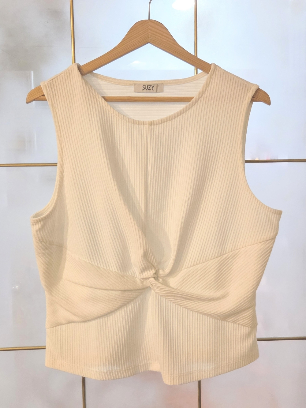 White Twist Ribbed Top
